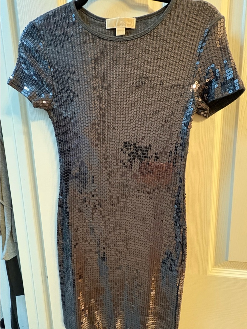 Michael Kors Gunmetal Sequin Short Sleeve Mini Dress